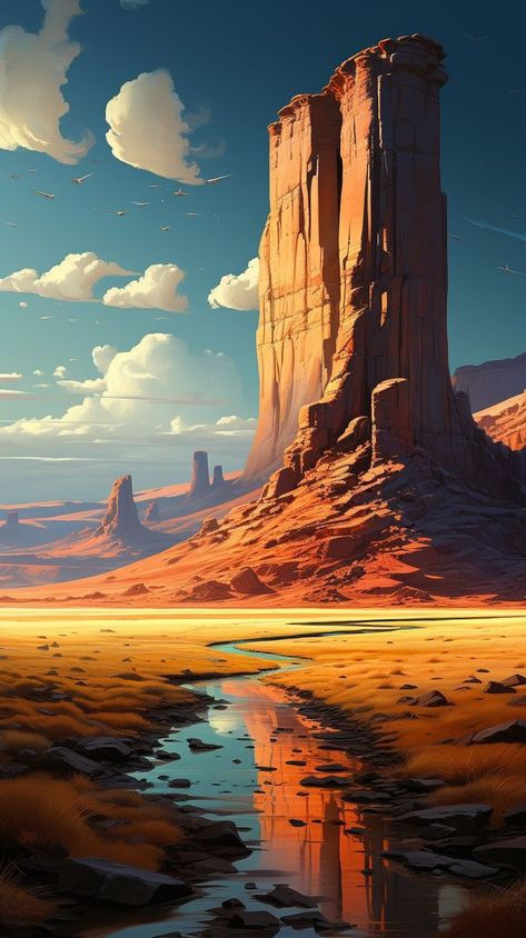 Landscape Drawing Tutorial, Western Artwork, Pixel Art Background, 2160x3840 Wallpaper, Landscape Concept, Desert Art, Art Gallery Wallpaper, Landscape Drawings, Exploring The World