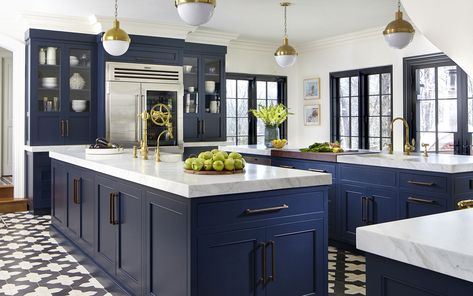 Blue Kitchen Designs, Blue White Kitchens, Light Blue Kitchens, Navy Blue Kitchen, Blue Kitchen Decor, White Kitchen Remodeling, Blue Kitchen Cabinets, White Kitchen Decor, Modern Kitchen Design Open Concept