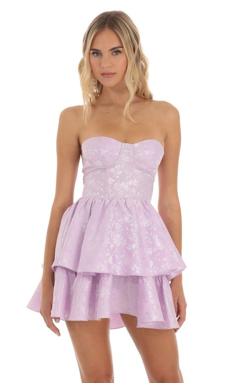 Jacquard Corset Mini Dress in Lilac | LUCY IN THE SKY Spring Fling Dresses, Dresses Lucy In The Sky, Lucy In The Sky, Corset Mini Dress, Spring Fling, The Sky, Lilac, Mini Dress, Purple