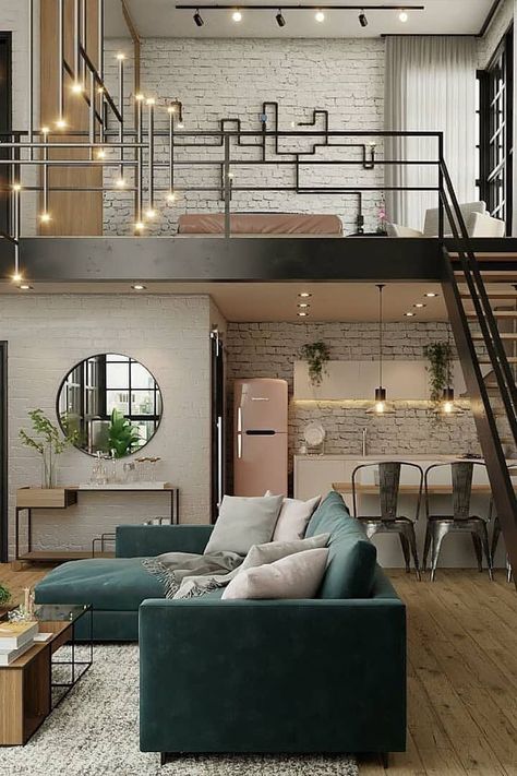 Loft Houses, Small Loft Apartments, Loft Apartment Decorating, Industrial Loft Design, Loft Inspiration, Loft House Design, Loft Interior Design, Tiny House Loft, Small Apartment Design