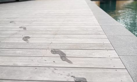 Accoya Color Grey - Grey decking, Grey Deck, Grey deck boards Grey Pool Deck, Grey Decking, Grey Pool, Grey Deck, Wooden Garden Gate, Wood Siding Exterior, Seasonal Cleaning, Grey Siding, Wood Decking