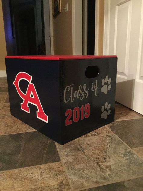 New Cheer Boxes!!!                                                       … Cheer Crate Ideas, Cheer Box Ideas High School Football, Senior Cheer Box Ideas, Cheer Boxes To Stand On, Cheer Box Designs, Cheer Uniform Shadow Box, Cheer Boxes Designs High School, Cheer Box Ideas High School, Cheer Box Ideas