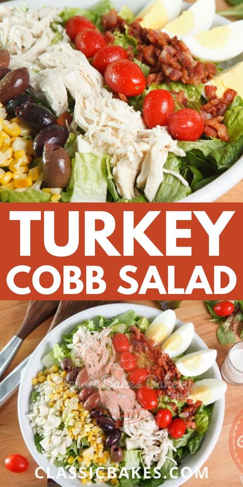 Turkey Cobb Salad, Gluten Free Ranch Dressing, Cobb Salad Dressing, Hearty Salad Recipes, Cobb Salad Recipe, Creamy Ranch Dressing, Shredded Turkey, Perfect Salad, Creamy Ranch