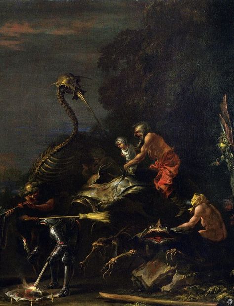 Salvator Rosa - Witches at Their Incantations (detail Salvator Rosa, Temptation Of St Anthony, Dark Artwork, European Art, Art Masters, National Gallery, Caravaggio, Medieval Art, Dark Ages