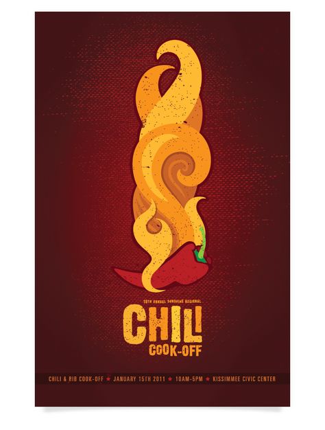 Chili Cook-Off Poster on Behance Chili Logo, Hot Sauce Packaging, Cooking Poster, Chili Cookoff, Kissimmee Florida, Chili Cook Off, Bel Art, Food Logo Design, Food Graphic Design