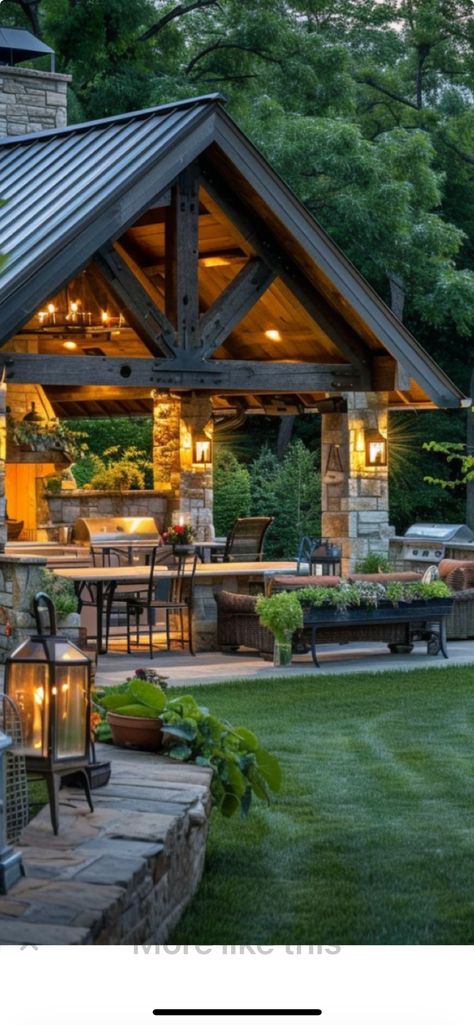 Inexpensive Backyard Ideas, Rustic Outdoor Kitchens, Small Outdoor Kitchens, Outdoor Bbq Kitchen, Outdoor Kitchen Ideas, Backyard Pavilion, Patio Inspiration, Outdoor Kitchen Patio, Outside Patio