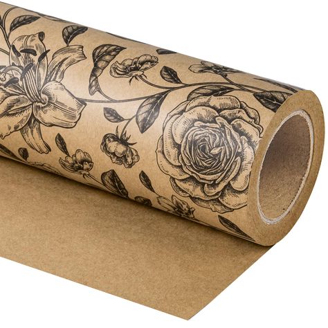 PRICES MAY VARY. PERFECT SIZE: Each roll measures 17 inch wide x 33 feet long. DESIGN: Vintage black floral printed on the brown background, will make your gift beautiful and shining. PREMIUM QUALITY: Created with high-quality paper materials, thick and not easily tear or rip. Item came with shrink film to prevent wrapping paper from scratches and reduce dust. USE ALL OCCASION: Perfect for birthday, baby shower, holiday, Christmas, wedding, Mother day gifts wrap. It is also great for craft proje Design For Birthday Party, Design For Birthday, Mini Rolls, Kraft Paper Wrapping, Floral Wrapping Paper, Fashion Toys, Paper Roll, Party Card, Pharmacy Gifts