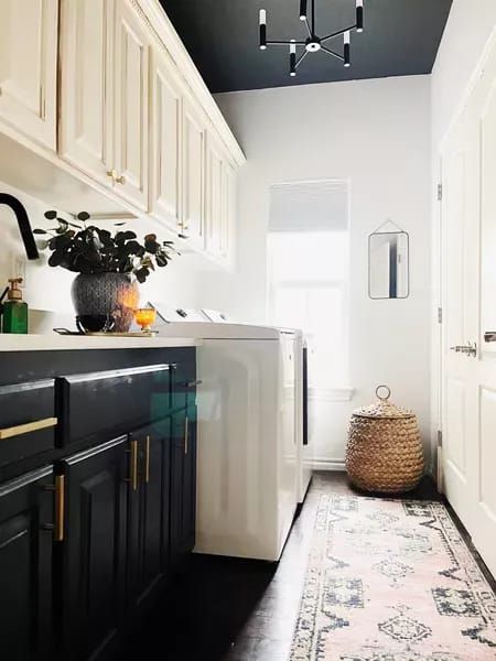 Don’t you love how every once in a while you start a Monday with all your boxes checked and even the laundry is caught up? 🧺 It’s rarely a thing, but I function best when I have a box to ✅ Last year about this time, I updated my laundry room. It’s not often I share pics of this space. Catching it in the right light is nearly impossible. To refresh this room, I painted the ceiling Sherwin Williams iron ore, and the lower cabinets Gale Force. I added wall paper behind the Iron Ore Cabinets, Mini Pantry, Sherwin Williams Iron Ore, Boutique Inspiration, Laundry Cabinets, Iron Ore, Low Cabinet, Upper Cabinets, Baby Steps