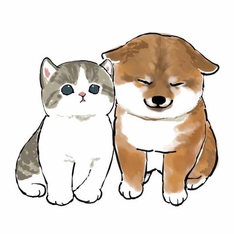 Cat And Dog Drawing, Cute Dog Drawing, Kitten Drawing, 2 Dogs, Cute Cat Drawing, 강아지 그림, Kitty Drawing, Cat Icon, Cat And Dog