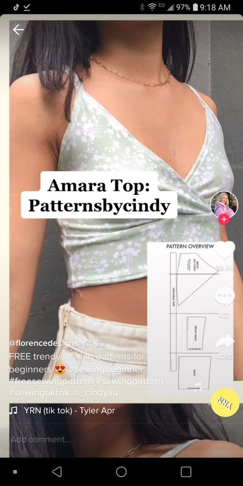 Top Template Sewing, Sewing Tiktok, Amara Top, Trendy Sewing Patterns, Do It Yourself Ideas, Top Sewing Pattern, Clothes Sewing, Clothes Sewing Patterns, Sewing For Beginners