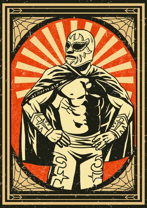 Download Vintage Mexican Wrestler Poster Vector Art. Choose from over a million free vectors, clipart graphics, vector art images, design templates, and illustrations created by artists worldwide! Mexican Wrestler, Wrestling Posters, Skull Illustration, Retro Vector, Cartoon Icons, Vintage Mexican, Mexican Art, Free Vector Art, Cartoon Illustration