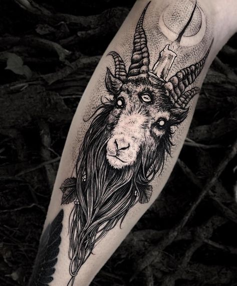 Tattoo Goat, Widder Tattoo, Rip Tattoos For Mom, Goat Tattoo, Satanic Tattoos, Pagan Tattoo, Feminine Skull Tattoos, Feminine Tattoo Sleeves, Armband Tattoos