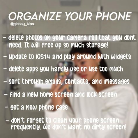 Give Your Phone A Glow Up, Phone Clean Out, Phone Glow Up Checklist, How To Clean Out Your Phone, How To Clean Your Phone, Astros Daughter, Highschool Necessities, Clean Out Your Phone, Phone Glow Up