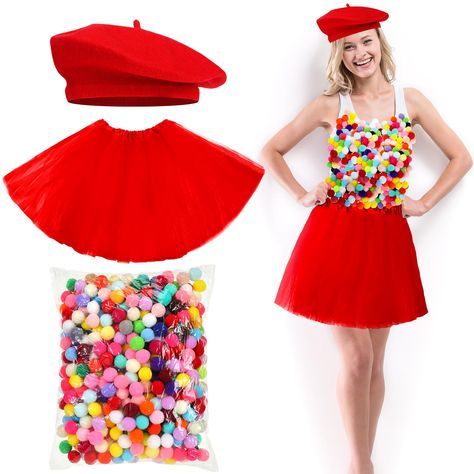 PRICES MAY VARY. Value Package: Our Halloween candy package includes a beret, a Tutu skirt, and a pack of 500 pompoms, offering abundant quantities and a variety of colors to meet your Halloween party needs Suitable Sizes: the red beret fits head circumferences of 22.05 x 22.83 inches/ 56 x 58 cm and comfortably stretches to form a brim on the right side without easily deforming when worn; The skirt has a length of 15.75 inches/ 40 cm, suitable for most individuals; The pompoms, each measuring 1 Women Tutu Costumes, Womens Gumball Machine Costume, Tutu Adult Costume, Womens Halloween Costume Tutu, Glue Costume Elmers, Candy Corn Tulle Skirt, Cheap Halloween Party Costumes, Candyland Womens Costume, Candy Land Theme Costumes Tutu Dresses