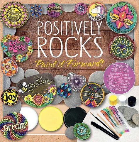 Positively Rocks - rock painting book and craft kit. This would make a great gift or a kit for newbies to get started painting rocks. #ilovepaintedrocks #rockpainting #paintedrocks #rockart #rockpaintingideas #painting #paintedstones #stoneart #howtopaintrocks #rockpainting101 #crafts #crafting #craftkit #craftbook #giftideas referral Rock Diy, Rock Painting Supplies, Tie Dye Kit, Dotting Tool, Brick Pavers, Thunder Bay, Mandala Rocks, Painting Rocks, Paint Rock