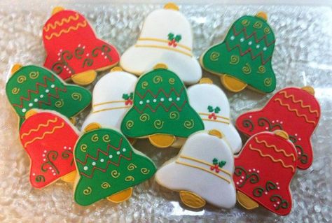 Christmas bell cookies Christmas Bell Cookies Royal Icing, Christmas Bell Sugar Cookies Decorated, Bell Christmas Cookies Decorating Ideas, Sugar Cookie Christmas Bells, Christmas Cookie Bell, Christmas Bell Sugar Cookies, Bell Sugar Cookies Decorated, Christmas Bells Cookies, Christmas Bell Cookies Decorated