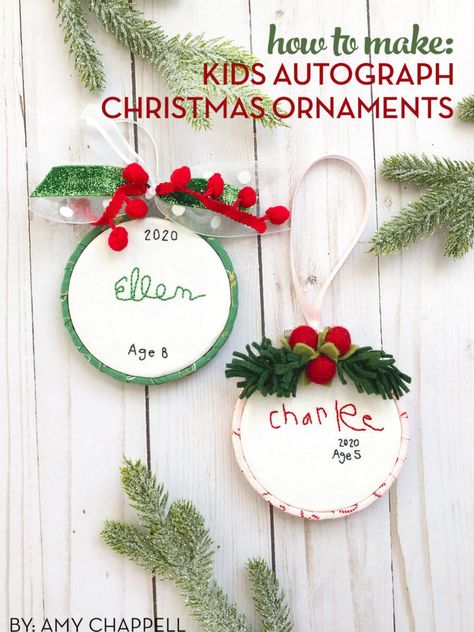 Turn your kids autograph and handwriting into a cute Christmas ornament with this hand embroidered name christmas ornament tutorial Handwritten Christmas, Embroidered Ornaments, Embroidered Christmas Ornaments, Cute Ornaments, Christmas Classics, Wood Transfer, Polka Dot Chair, Name Christmas Ornaments, Holiday Sewing