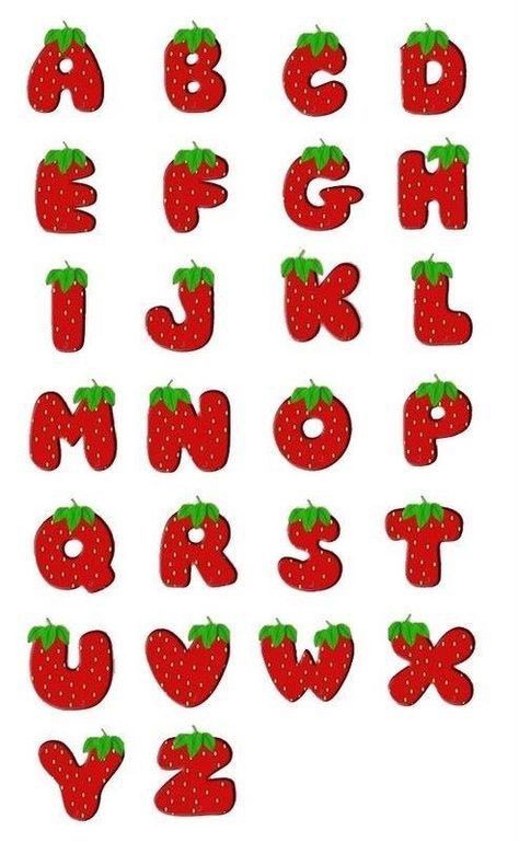 Strawberry Shortcake Party, Strawberry Party, Hand Lettering Alphabet, Lettering Alphabet Fonts, Alphabet Stickers, Creative Lettering, Calligraphy Alphabet, Bullet Journal Lettering Ideas, Cute Fonts