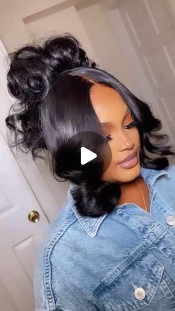 @dmicheleco on Instagram: "Closure qw with pin up. so teaaaa 😍😫" Pin Up Wig Hairstyles, Curly Pin Up Hairstyles Black Women, Pin Ups Hairstyles For Black Women, 90s Messy Updo, Pin Up Styles For Black Women, Pin Up Hairstyles For Black Women, Pin Up Hairstyles, Messy Updo, Birthday Inspo