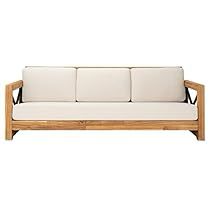 Sofa Area Externa, Sofa With Cushions, Patio Daybed, Outdoor Patio Chairs, Wood Patio, Beige Cushions, Colourful Cushions, Teak Outdoor, Patio Sofa