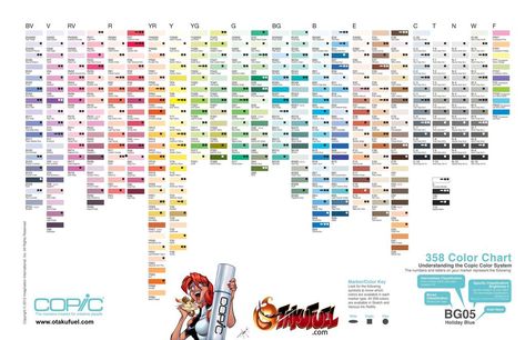 Copic Marker Color Charts and - DOWNLOADS Art Supplies Copic Markers by OtakuFuel.com Copic Marker Color Chart, Copic Color Chart, Copic Markers Tutorial, Marker Color, Copic Ciao, Copic Marker Art, Copic Sketch Markers, Cool Pencil Drawings, Brush Markers