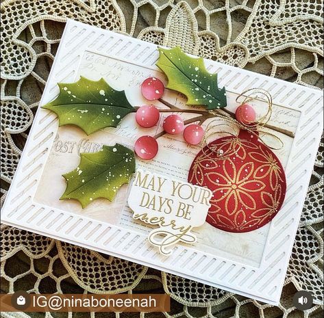 Spellbinders Christmas Cards, Gorgeous Christmas Cards, Die Cut Christmas Cards, Anna Griffin Christmas Cards, Gold Embossing, Christmas Card Ornaments, Ornament Card, Ink Blending, Thanksgiving Greeting Cards