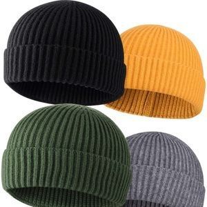 4 Pack Wool Fisherman Beanies Men Women Teen Mens Knit Beanie, Wool Hat Men, Yellow Beanie, Fisherman Beanie, Warm Hats, Fisherman Style, Mens Beanie Hats, Knit Hat For Men, Stocking Hat