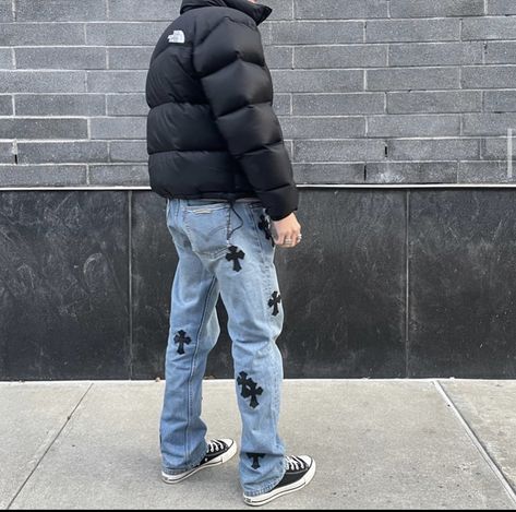 Chrome Hearts Jeans, Chris Brown Outfits, Jeans Outfit Men, Trendy Boy Outfits, Denim Flare Jeans, Fit Board Workouts, Cool Fits, Jeans Outfit, Chrome Hearts