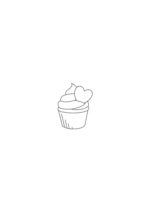 Cupcakes Tattoo Designs, Cupcake Outline Tattoo, Simple Cupcake Tattoo, Cupcake Tattoo Designs Small, Mini Cupcake Tattoo, Fine Line Cupcake Tattoo, Tiny Cupcake Tattoo, Tiny Cake Tattoo, Small Cake Tattoo