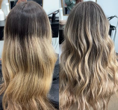 8 months of straight G R O W T H. a major line of demarcation blended with a full golden blonde highlight. 🤩 - - #hairstylist #beforeandafter #hairtransformation #hairhacks #htxhairstylist #houstonhair #hairstyles #summerhair #goldenblonde Line Of Demarcation Hair, Vertical Highlights, Golden Blonde Highlights, Blonde Highlight, Golden Blonde, 8 Months, Hair Transformation, Blonde Highlights, Hair Highlights