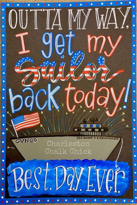 Military homecoming sign / Deployment Sign / Welcome Home / Armed Forces / Navy / Army / Marines / Air Force / Chalkboard / www.facebook.com/charlestonchalkchick for more pics and inquiries / charlestonchalkchick@gmail.com Marine Welcome Home Signs, Sailor Homecoming Signs, Navy Welcome Home Signs, Navy Welcome Home Party, Welcome Home Sailor Signs Navy, Navy Homecoming Signs, Welcome Home Military Signs, Marine Homecoming Signs, Military Welcome Home Signs