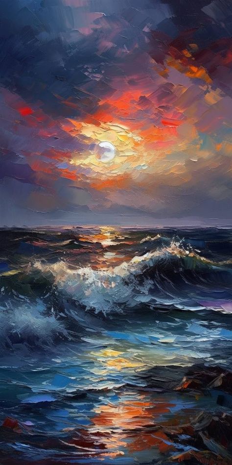 Ocean Art Painting, Beach Art Painting, Рисунки На Холсте, Soyut Sanat Tabloları, Landscape Art Painting, Tableaux Paysage, Nature Art Painting, Ocean Painting, Dreamy Art