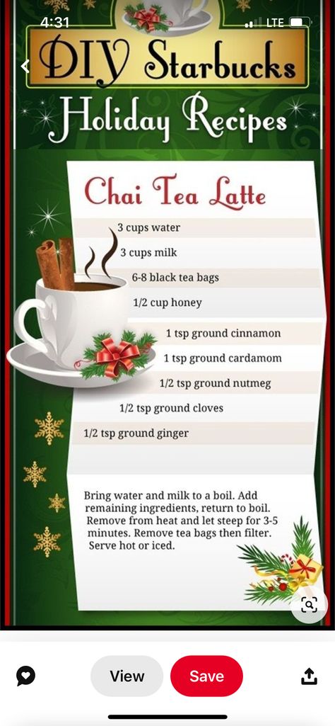 Diy Chai Tea Latte, Diy Chai Tea, Chai Tea Latte Starbucks, Homemade Chai Tea, Gingerbread Syrup, Diy Gingerbread, Chai Tea Recipe, Coffee Protein Shake, Holiday Tea