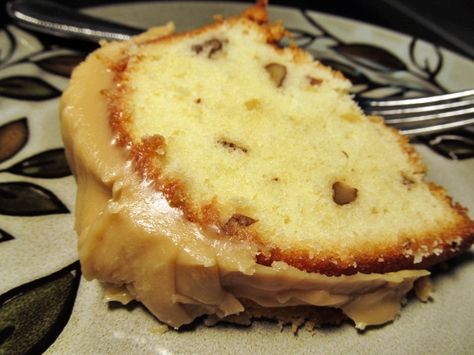 Old time black walnut pound cake with caramel icing Black Walnut Pound Cake With Glaze, Black Walnut Cake Old Fashioned, Black Walnut Pound Cake Recipe, Black Walnut Pound Cake, Walnut Pound Cake Recipe, Walnut Pound Cake, Black Walnuts Recipes, Black Walnut Cake, Cake With Caramel Icing