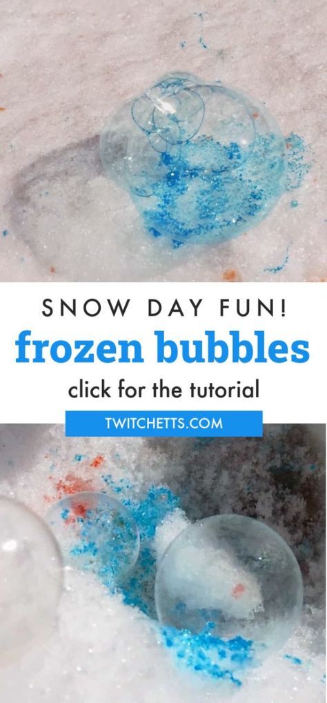 Create snow day memories with this frozen bubbles activity. This winter fun is perfect for kids of all ages. It's a great way to learn about water and ice. A great classroom activity too! #frozenbubbles #winter #snowday #twitchetts Bubble Activity, Freezing Bubbles, Frozen Water Balloons, Frozen Bubble, Ice Crafts, Frozen Bubbles, Ice Bubble, Bubble Activities, Snow Crafts