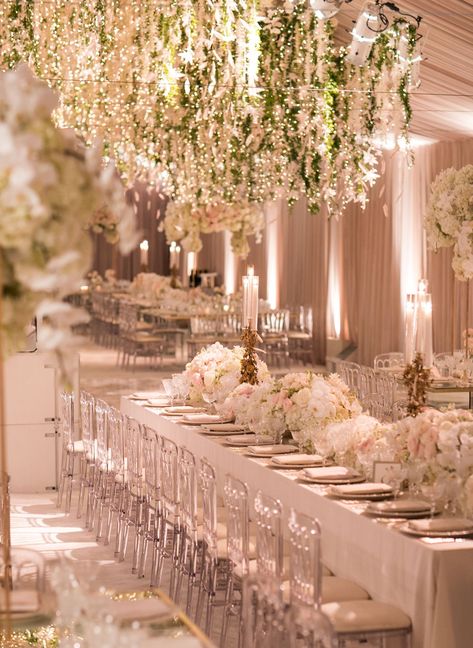 Floral Chandeliers in Blush Tent Gold Wedding Decorations Receptions, Christmas Wedding Centerpieces, Beverly Hills Wedding, Gold Wedding Reception, Hotel Bel Air, Ballroom Reception, Luxury Weddings Reception, Inside Weddings, Gold Wedding Decorations