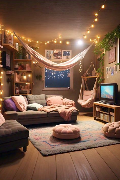 Hang Out Places, Fun Hangout Room, Girly Hangout Room, Cozy Hangout Room, Cool Hangout Room Ideas, Chill Room Ideas Lounges, Hang Out Room Ideas, Teen Hangout Room Ideas, Teen Hangout Space