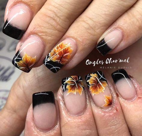 Fall Leaf Nails 2022, Fall Leaves Nail Designs, Fall Leaves Nails, Rockabilly Nails, Nailart Designs, Fall Leaves Nail Art, Nails Short Square, Press On Nails Short, Fall Gel Nails