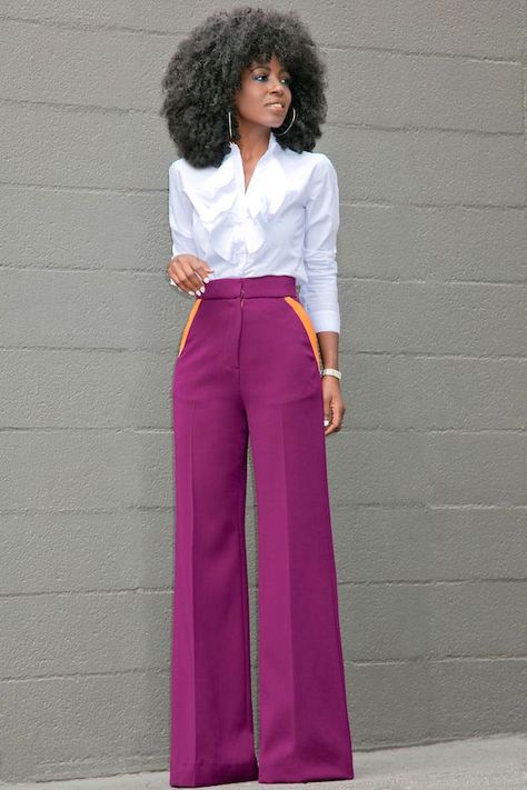 Ruffled Button Down + Contrast Pockets Wide Leg Pants Busniss Casual Outfits, Wide Leg Formal Pants Outfit, Wide Leg Pant Work Outfit, Wide Legged Pants Outfit, Wide Leg Pants Style, V Pants, Celana Fashion, Wide Leg Pants Outfit, Style Pantry