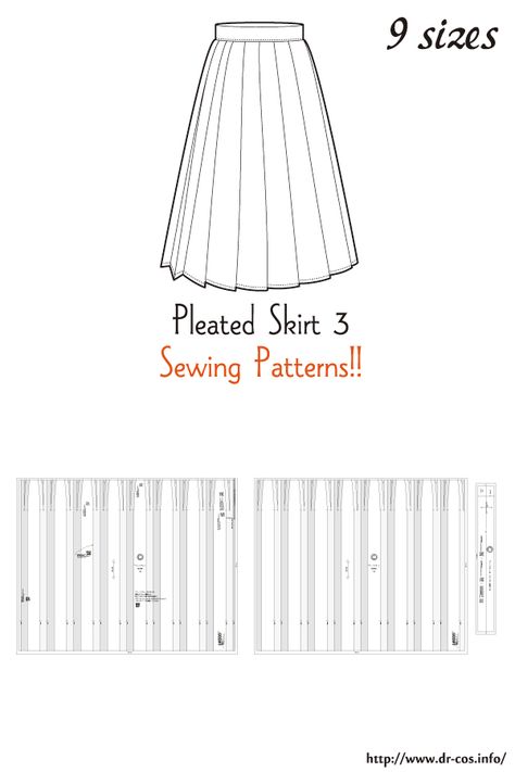 Pleated Maxi Skirt Sewing Pattern, Long Pleated Skirt Pattern, How To Make A Pleated Skirt, Pleats Skirt Pattern, Pleated Skirt Patterns Sewing, Pleated Skirt Pattern Free, Pleat Skirt Pattern, Skirt Design Pattern, Tennis Skirt Pattern