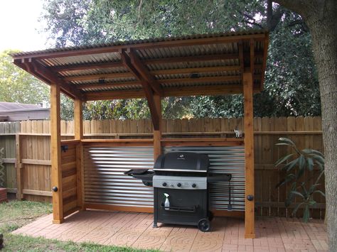 BBQ cover Bbq Shelter Ideas, Bbq Shelter, Diy Grill Station, Grill Diy, Bbq Shed, Bbq Gazebo, Grilling Area, Bbq Hut, Pit Bbq