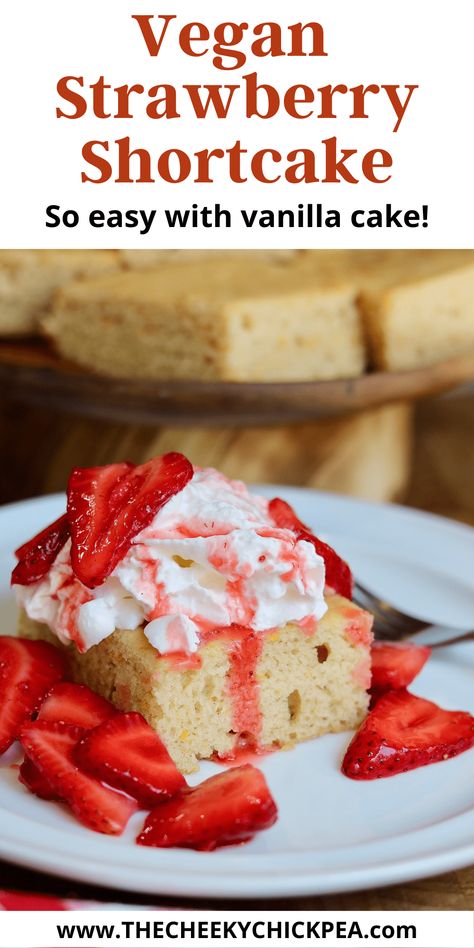 This easy Vegan Strawberry Shortcake features layers of vanilla cake, juicy strawberries, and whipped cream. Perfumed with orange and cinnamon, it’s perfect for celebrating summer. Eggless Strawberry Shortcake, Vegan Shortcake Recipe, Gluten Free Dairy Free Strawberry Shortcake, Strawberry Shortcake Dairy Free, Dairy Free And Egg Free Desserts, Vegan Strawberry Dessert Recipes, Vegan Gluten Free Strawberry Shortcake, Vegan Strawberry Shortcake Cake, Strawberry Shortcake Vegan