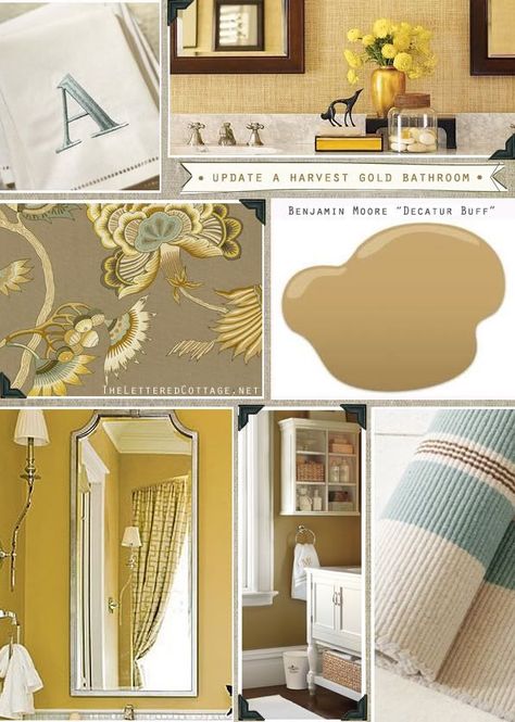 Decatur Buff Benjamin Moore, Harvest Gold Paint Color, Gold Walls Living Room, Room Accessories Diy, Cottage Paint Colors, Romantic Bathrooms, Lettered Cottage, Closet Redo, Gold Living