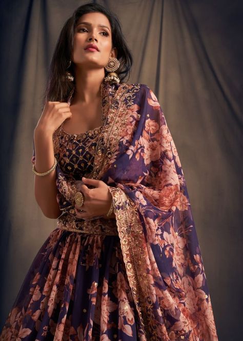 Rent Lehenga Page 2 - Glamourental Purple Lehenga, Organza Lehenga, Floral Lehenga, Lengha Choli, Organza Wedding, Lehenga Choli Online, Designer Lehenga Choli, Silk Lehenga, Organza Fabric