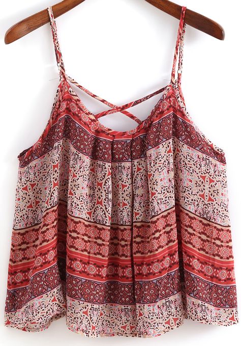 Red Spaghetti Strap Floral Chiffon Cami Top Floral Spaghetti Strap Top, Spaghetti Strap Kurti Designs, Spaghetti Tops For Women, Spaghetti Top Outfit Casual, Spaghetti Top Pattern, Spaghetti Top Outfit, Spagetti Top, Spagetti Tops, Cami Top Pattern