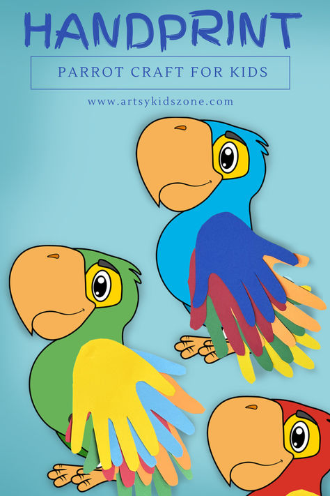 Create adorable Handprint Parrots with your kids! This craft includes a printable template and easy instructions. The wings are made from your child's handprints, adding a personal touch to this fun project. Perfect for a memorable and creative activity! #KidsCrafts #HandprintArt #ParrotCraft #DIYCrafts #PrintableTemplate Handprint Parrot, Parrot Craft For Kids, Parrot Craft, Parrot Wings, Theme Activities, Handprint Craft, Theme Activity, Handprint Crafts, Handprint Art