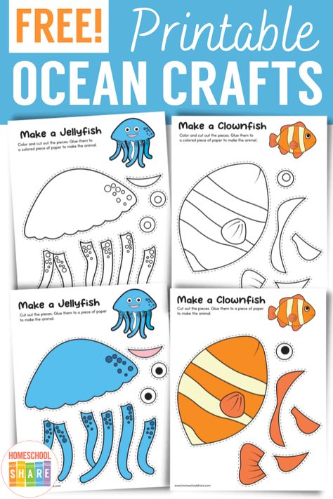 Ocean Animals Craft Printables - Homeschool Share Ocean Crafts For Kindergarten, Ocean Animals Kindergarten, Ocean Animals Crafts, Sea Creatures Crafts, Curriculum Themes, Sea Turtle Craft, Prek Centers, Ocean Lesson Plans, Sea Animal Crafts