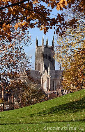 Worcester Cathedral by Stuart Key, via Dreamstime English Cathedrals, Charles Ii Of England, Worcestershire England, Worcester Cathedral, Oliver Cromwell, Worcester England, River Severn, Charles Ii, Cathedral Architecture