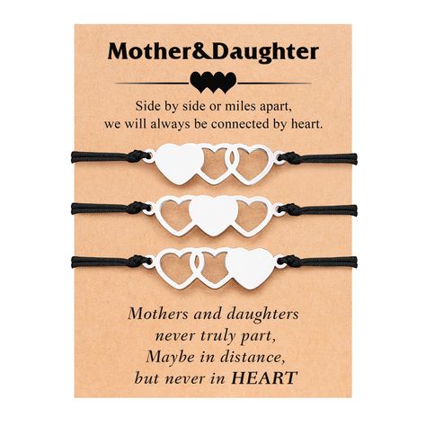 PRICES MAY VARY. 【 Mother Daughter Bracelets 】-- Matching Heart Bracelets with 3 inspirational cards meaning “Mother and Daughters Never Truly Part, Maybe in Distance, But Never in Heart”. Sweet and meaningful gift to express the love between each other and let her know "Side by side or miles apart, we'll always be connected by our hearts!" 【 Adjustable Size 】-- The heart size is 1.15*0.3inches, and the max length of bracelet is 10 inches, no worries about the size, simply adjust the sliding kno Mother Daughter Bracelet Set, Mother And Daughters, Bracelets Matching, Cards Meaning, Heart Bracelets, Mother Daughter Bracelets, Graduation Gifts For Daughter, Miles Apart, Bracelets Set