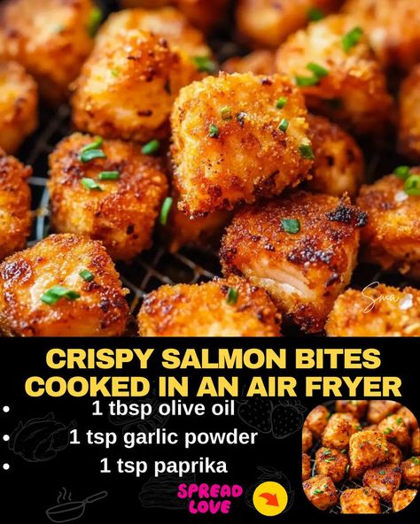 Crispy Salmon Bites Cooked in an Air Fryer Crispy Salmon Bites, Fried Salmon Recipes, Beef Tips And Noodles, Salmon Bites Recipe, Air Fried Fish, Air Fryer Fish Recipes, Crispy Salmon, Mexican Casserole Recipe, Salmon Bites